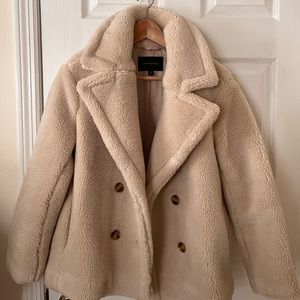 Banana Republic faux shearling double breasted teddy pea coat sz XS